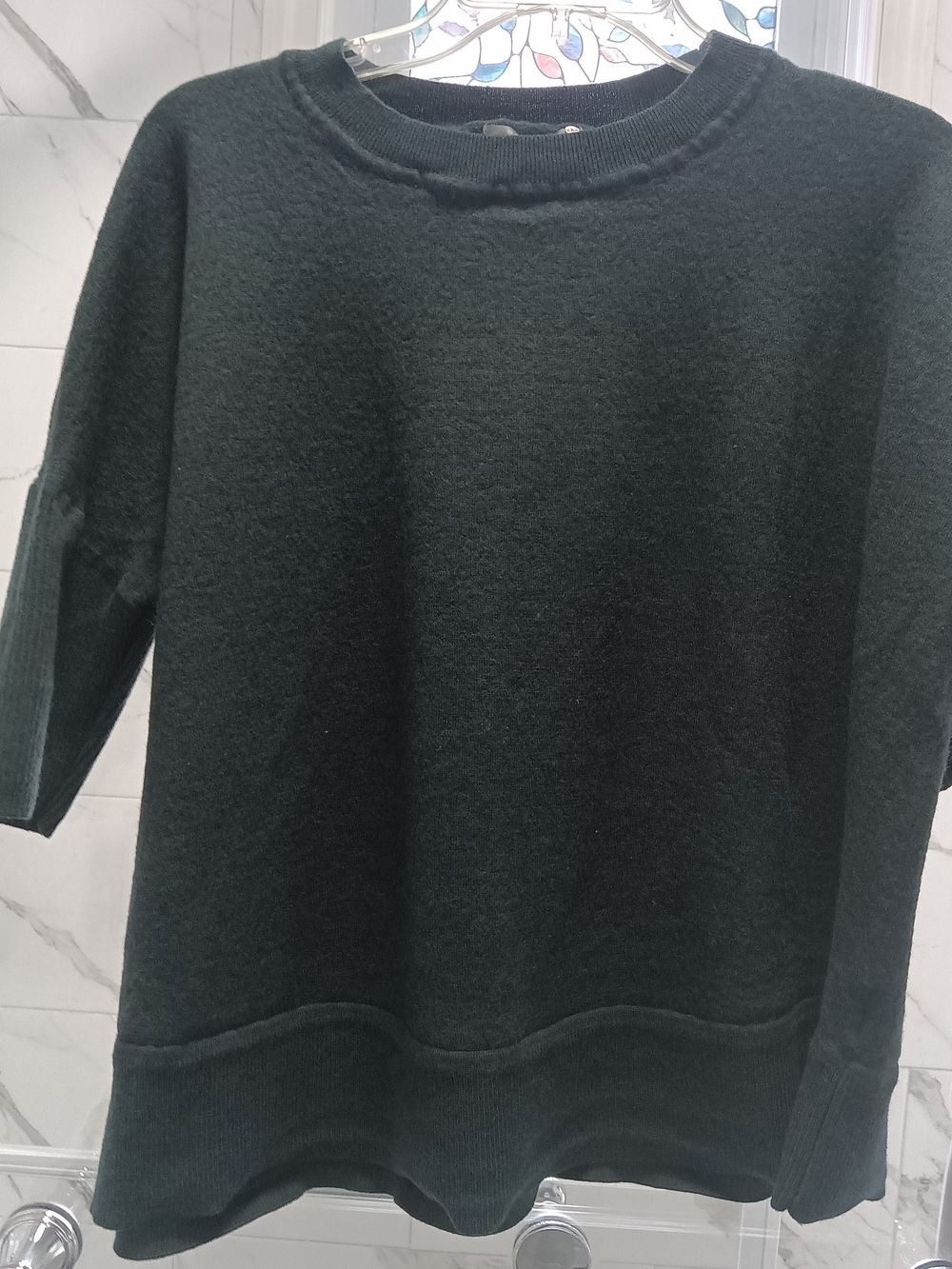 Anthropologie Heather Forest Green Merino Large Short-Sleeve Crewneck